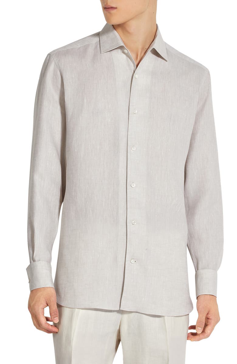 ZEGNA Oasi Linen Button-Up Shirt, Main, color, Iuta Beige