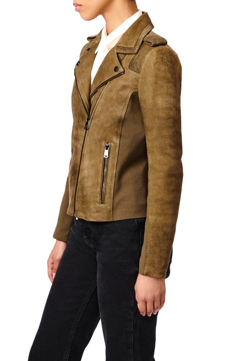 Bernardo Suede Moto Jacket, Alternate, color, Olive