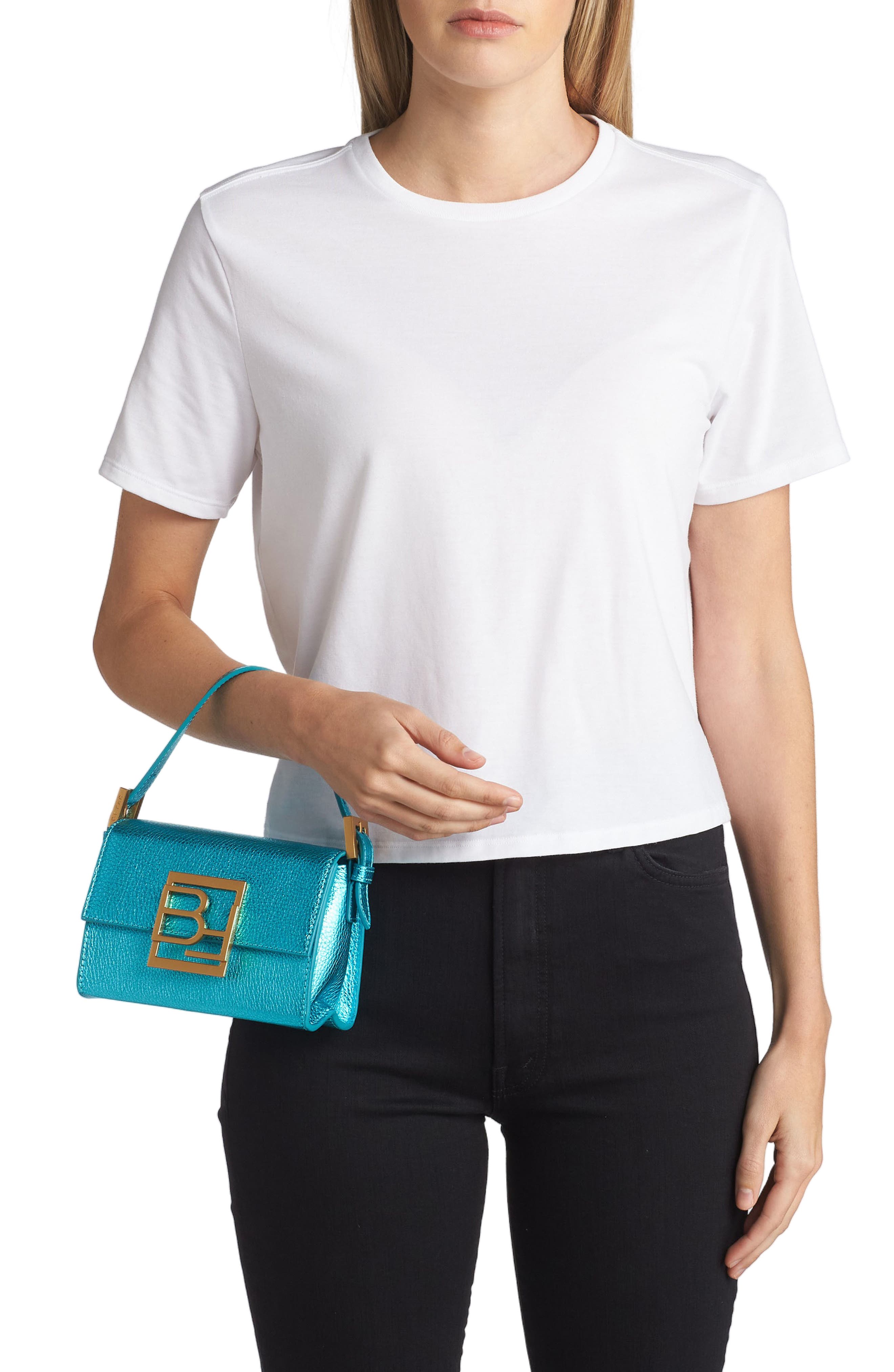 By Far Fran Metallic Leather Top Handle Bag, Alternate, color, 