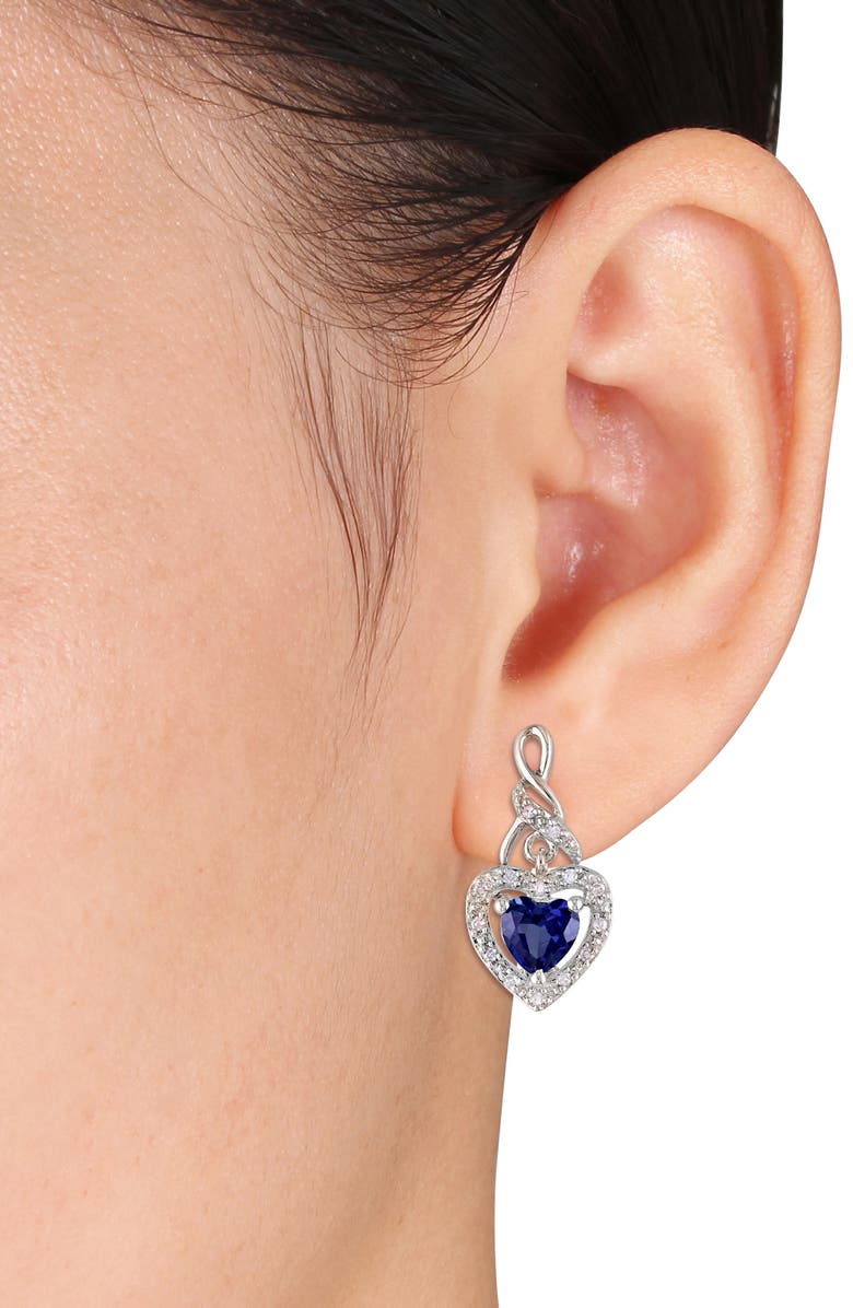 DELMAR Lab-Grown Blue Sapphire & Diamond Drop Earrings & Necklace Set, Alternate, color, Blue