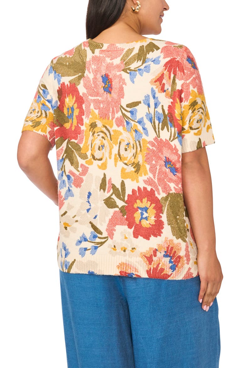 Floral Short Sleeve Sweater, Alternate, color, BIRCH