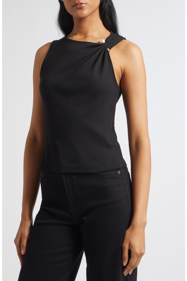 Deylin Twist Shoulder Rib Tank, Alternate, color, BLACK