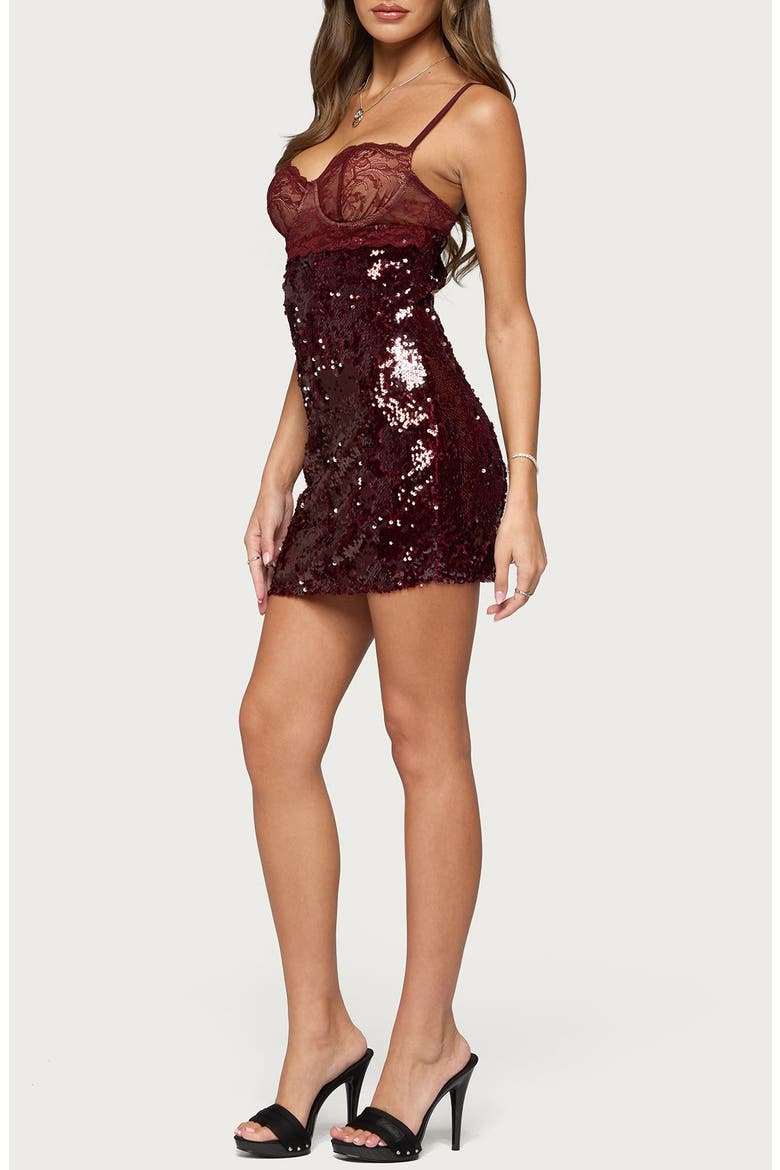 Airi Sequined Lace Minidress, Alternate, color, MAROON