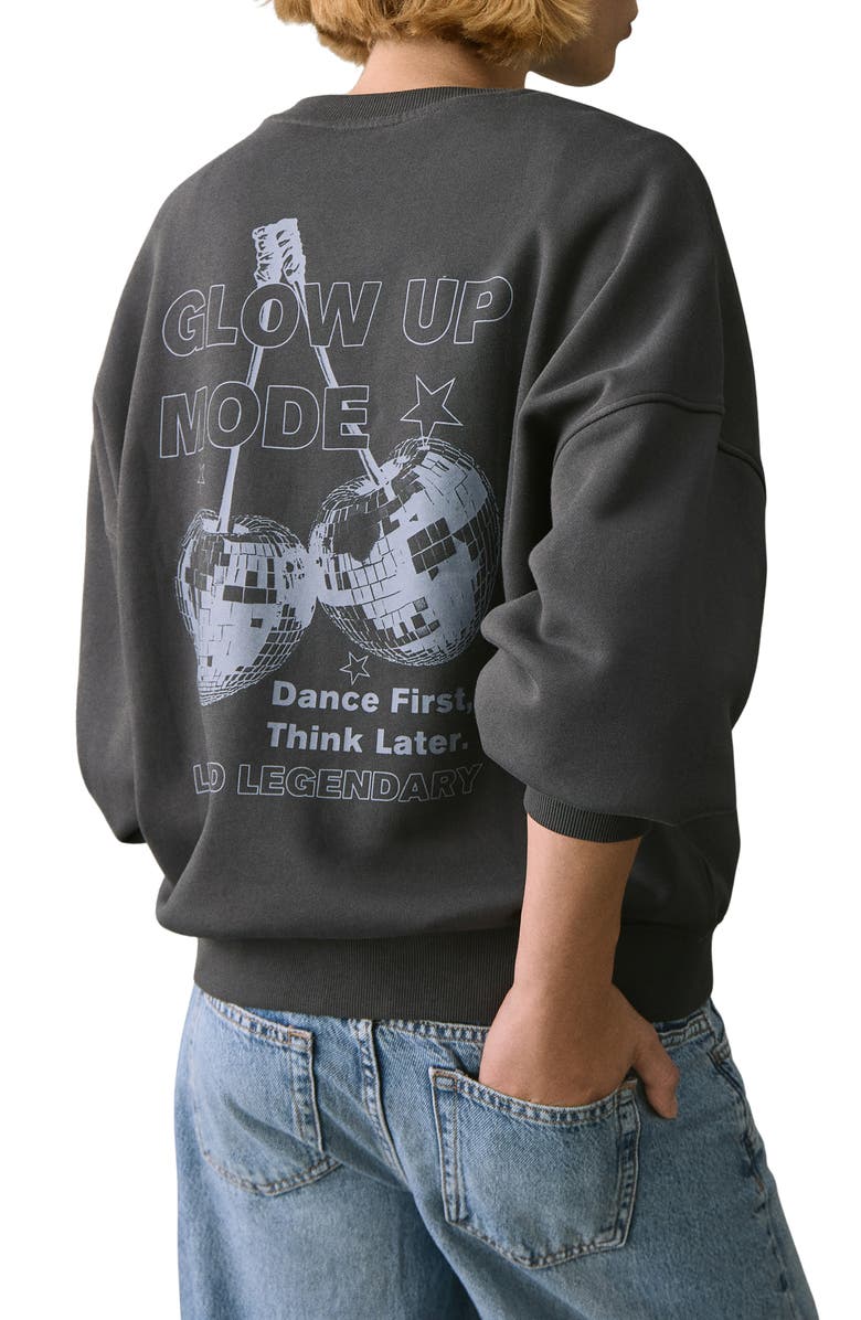 MANGO TEEN Glow Up Mode Graphic Sweatshirt, Alternate, color, Charcoal