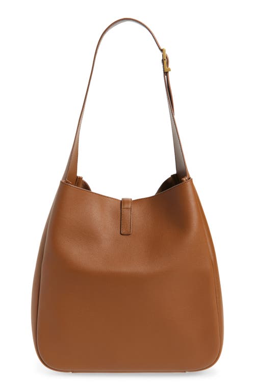 Saint Laurent Le 5a7 Large Ysl Shoulder Hobo Bag In Smooth Leather In Brown