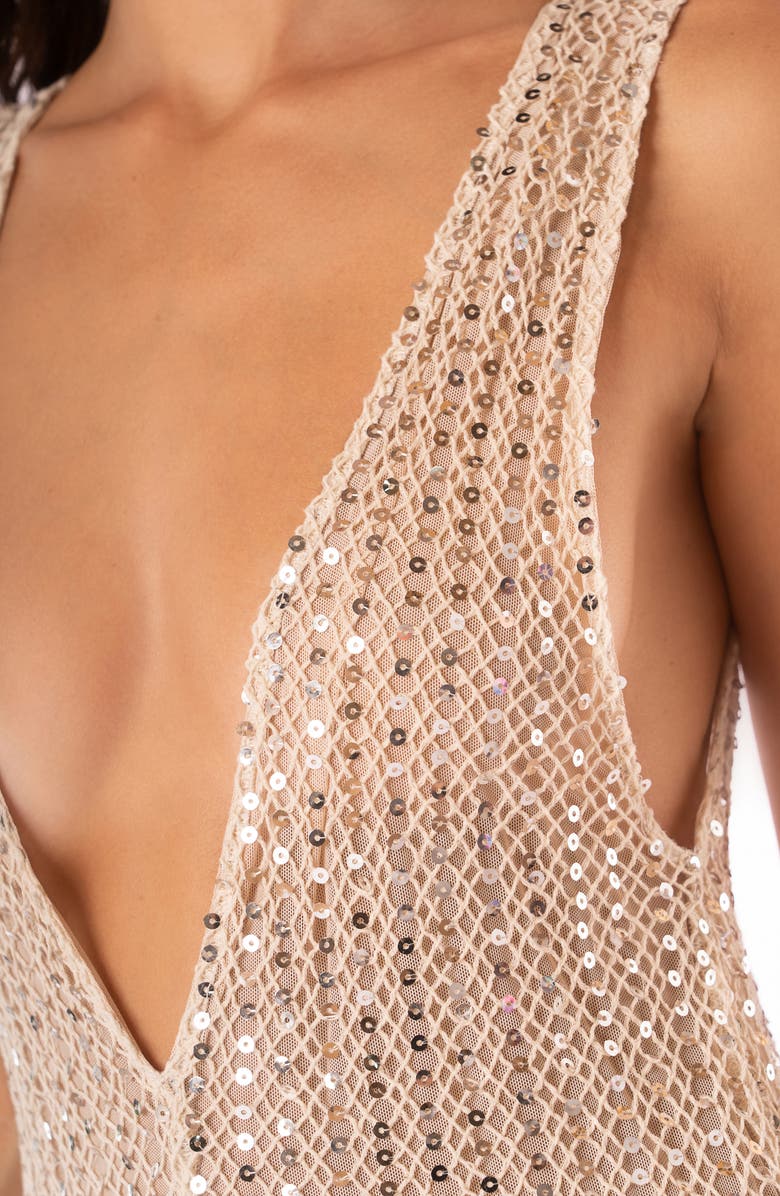 Maaji Sheashell Vivara Sequin Plunge Cover-Up Jumpsuit, Alternate, color, 