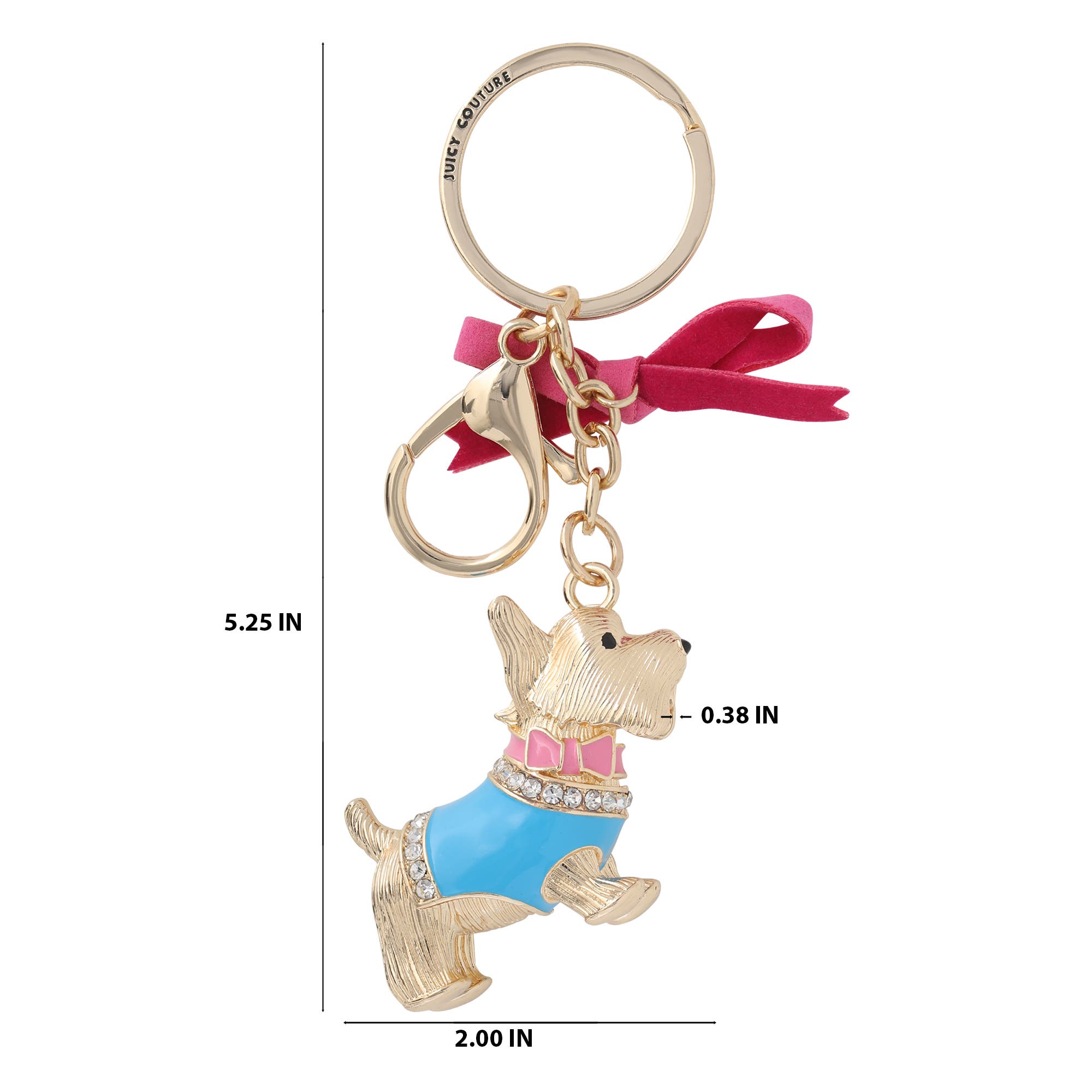 Juicy Couture Crystal Scottie Dog Keychain with Satin Bow, Gold-Tone, Alternate, color, Multicolor