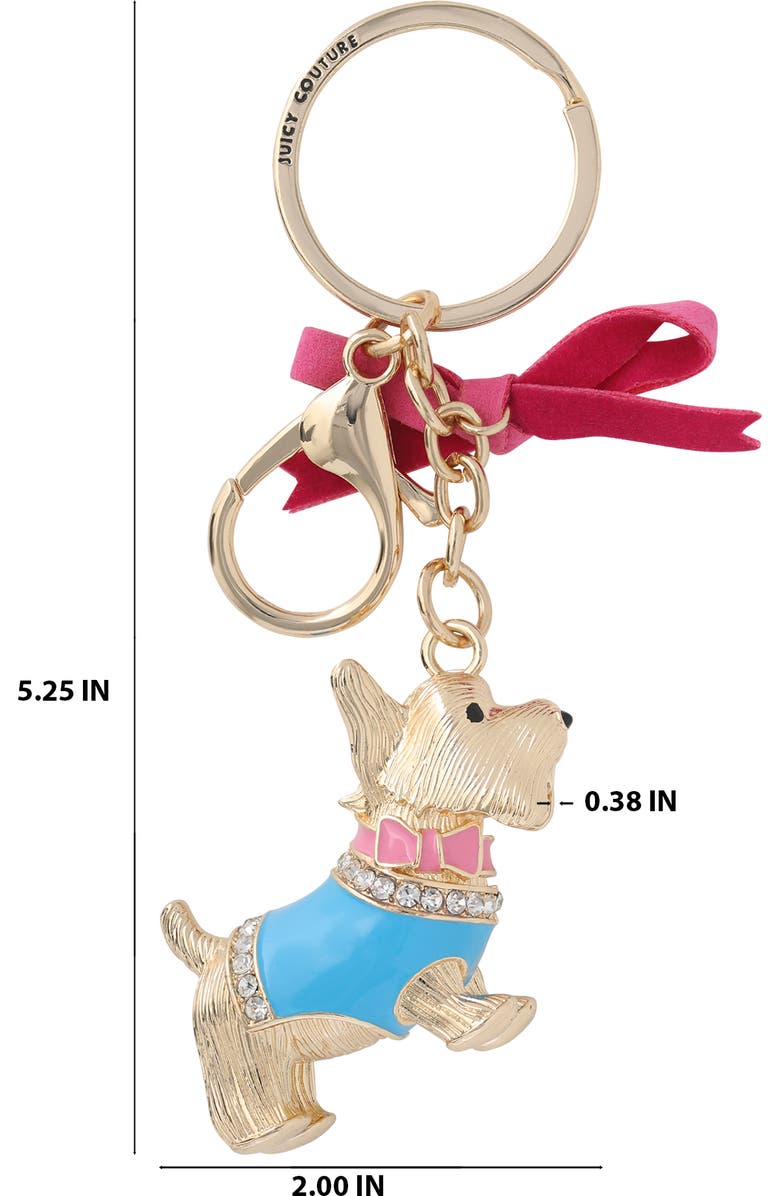 Juicy Couture Crystal Scottie Dog Keychain with Satin Bow, Gold-Tone, Alternate, color, Multicolor