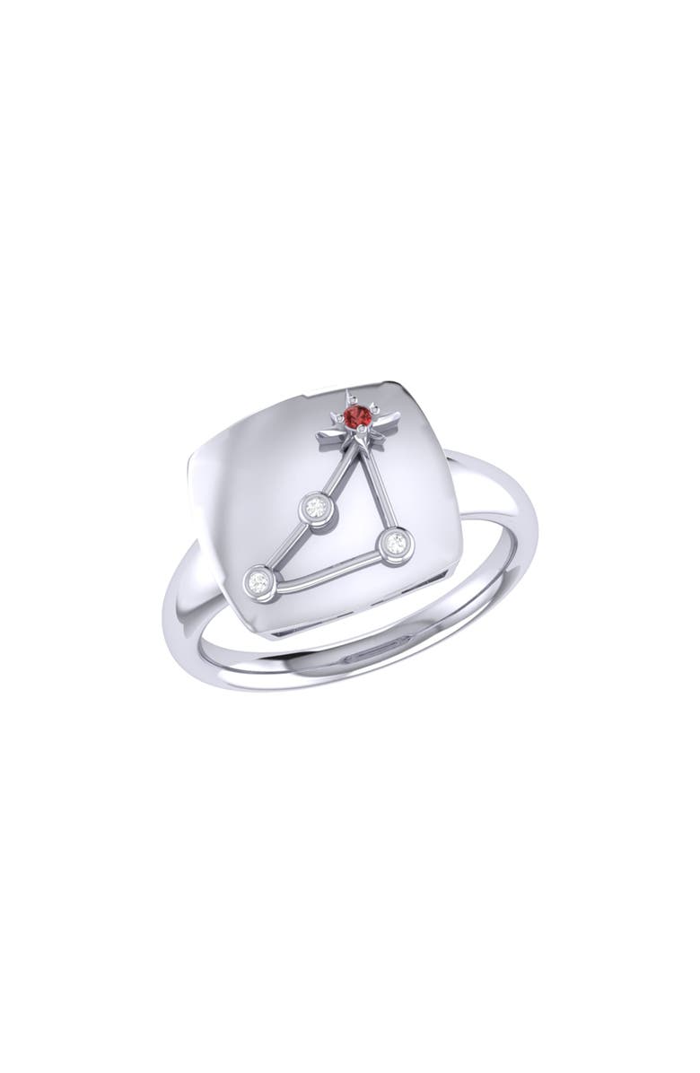 LuvMyJewelry Capricorn Garnet & Diamond Signet Ring in Sterling Silver, Main, color,