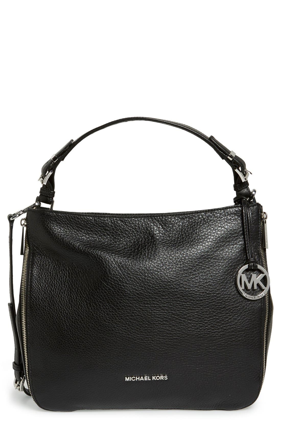 'Large Essex' Leather Shoulder Bag, Main, color, BLACK