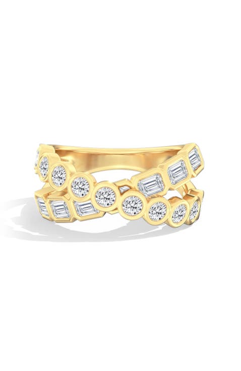 Round and Emerald Bezel Crossover Lab Diamond Ring in 14K