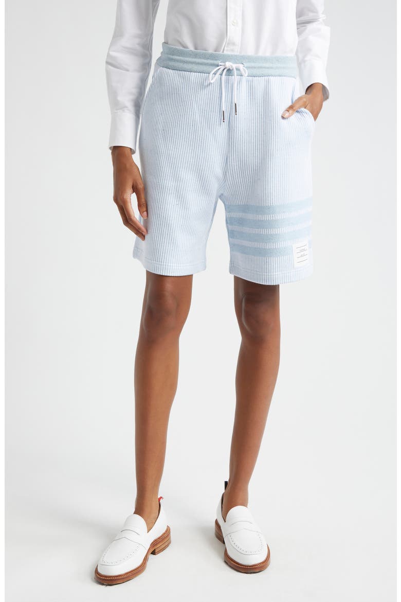 4-Bar Stripe Cotton & Silk Knit Shorts, Main, color, LIGHT BLUE