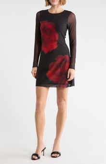 Rhinestone Floral Print Mesh A-Line Minidress