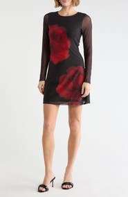 Madden Girl Rhinestone Floral Print Mesh A-Line Minidress