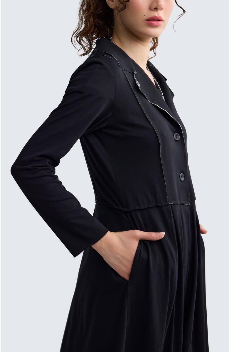 LUUKAA Ysolde Contrast-Stitch Long Jacket, Alternate, color, Black