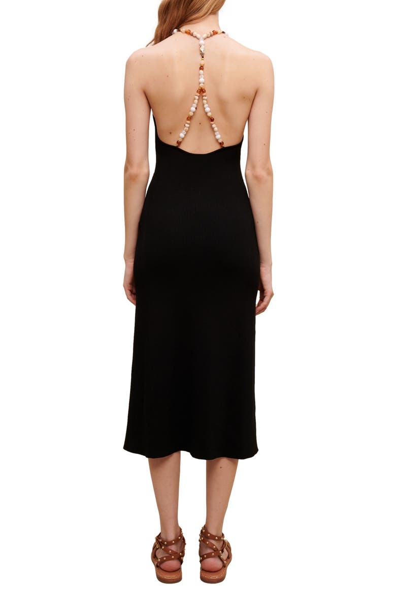 maje Richaine Beaded Halter Neck Midi Dress, Alternate, color, Noir