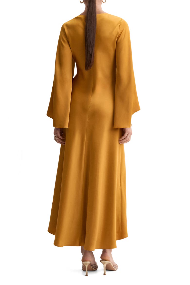 Twist Flutter Sleeve Satin Dress, Alternate, color, OCHRE