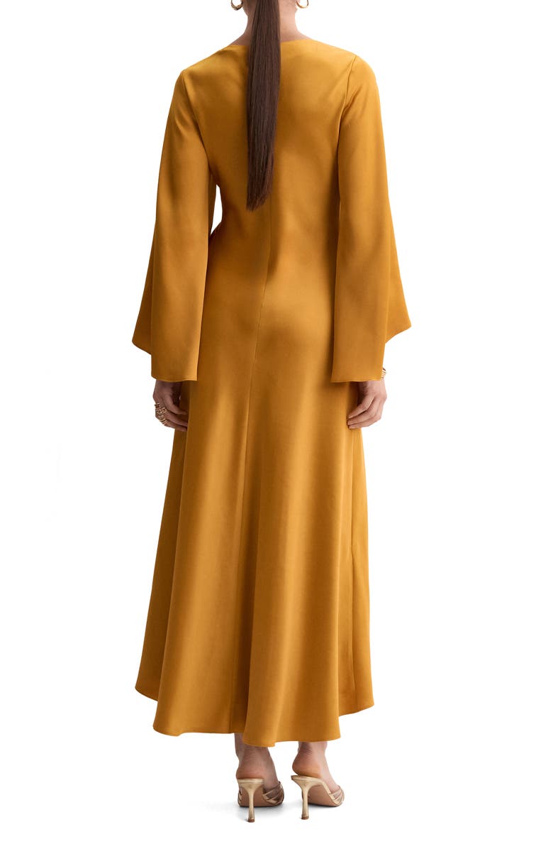 MANGO Twist Flutter Sleeve Satin Dress, Alternate, color, Ochre