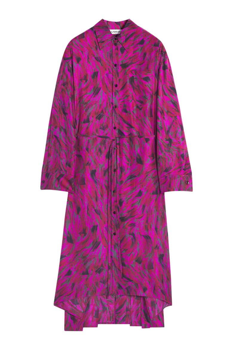 PRINTED SHIRT DRESS WITH PLEATS, Alternate, color, FUCHSIA