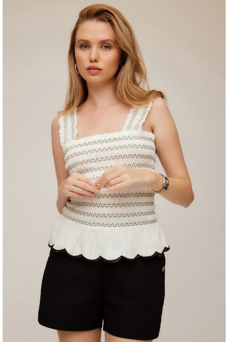 Elliot Smocked Cotton Peplum Camisole, Alternate, color, CREAM