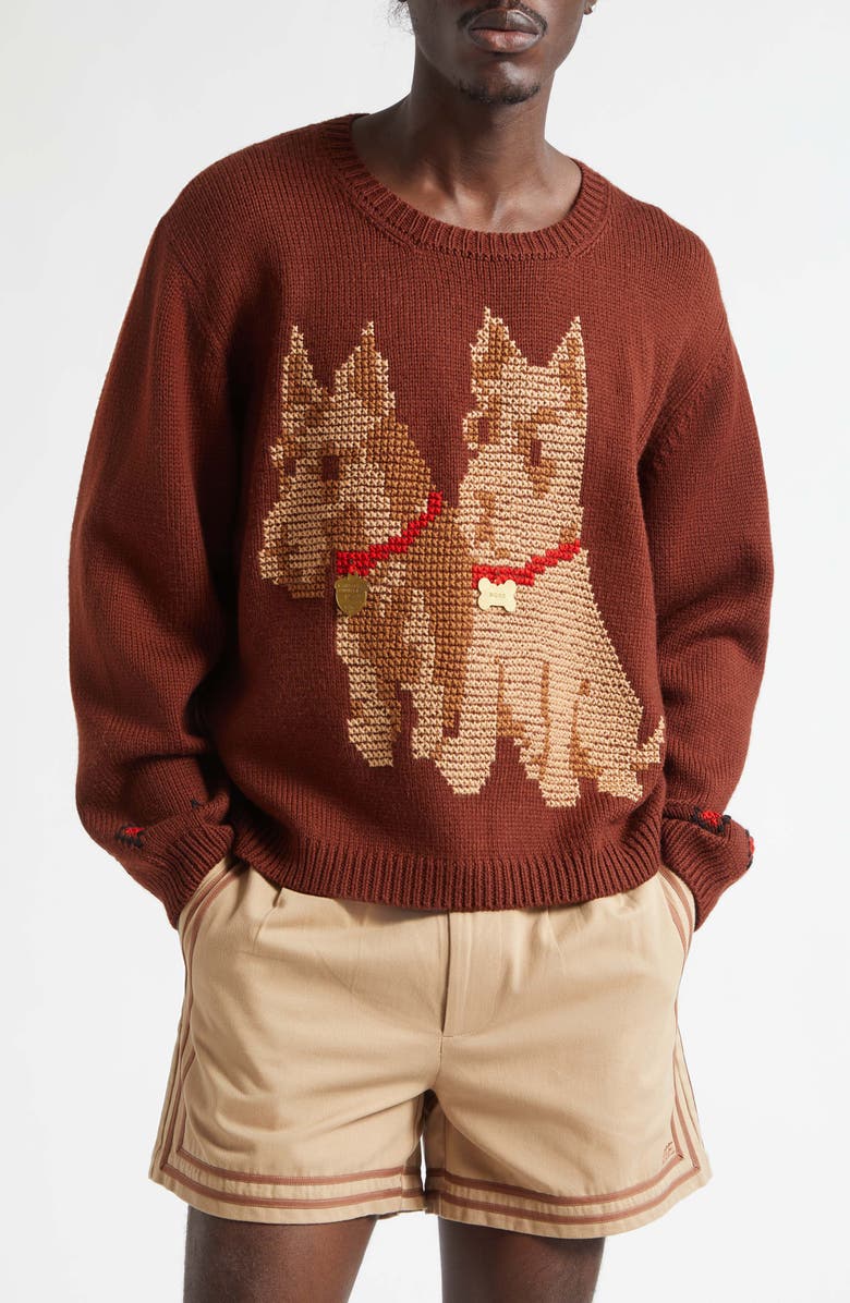 Bode Scottie Wool Sweater, Main, color, Brown