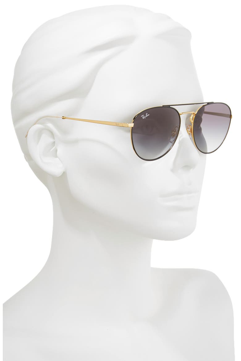 55mm Gradient Lens Round Aviator Sunglasses, Alternate, color, BLACK GOLD