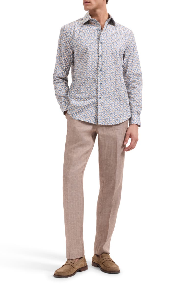 Bugatchi Axel Shaped Fit Geo Floral Stretch Cotton Button-Up Shirt, Alternate, color, Walnut