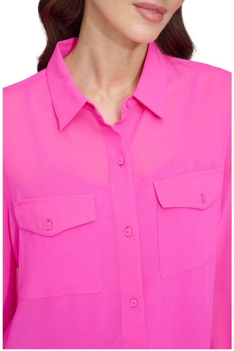 Chiffon Button-Up Shirt, Alternate, color, SHOCKING PINK