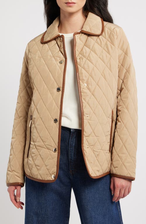 Michael Kors Faux Leather Trim Detail Quilted Jacket in Khaki at Nordstrom, Size Large