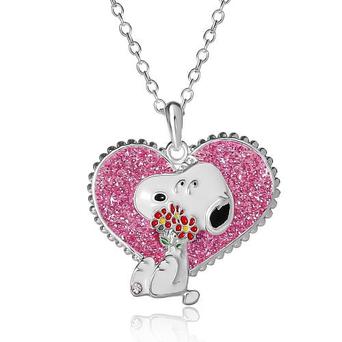 Peanuts Snoopy Heart Flowers Valentine's Day Pendant In Metallic