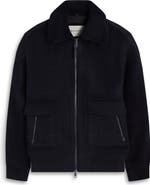 Bugatchi Wool Blend Bomber Jacket with Detachable Genuine Shearling Collar