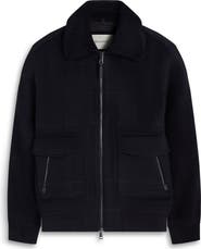 Bugatchi Wool Blend Bomber Jacket with Detachable Genuine Shearling Collar