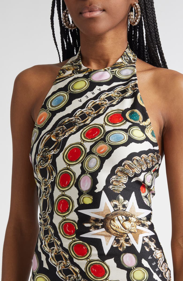 Area Gemstone Chain Print Minidress, Alternate, color, Black Multi