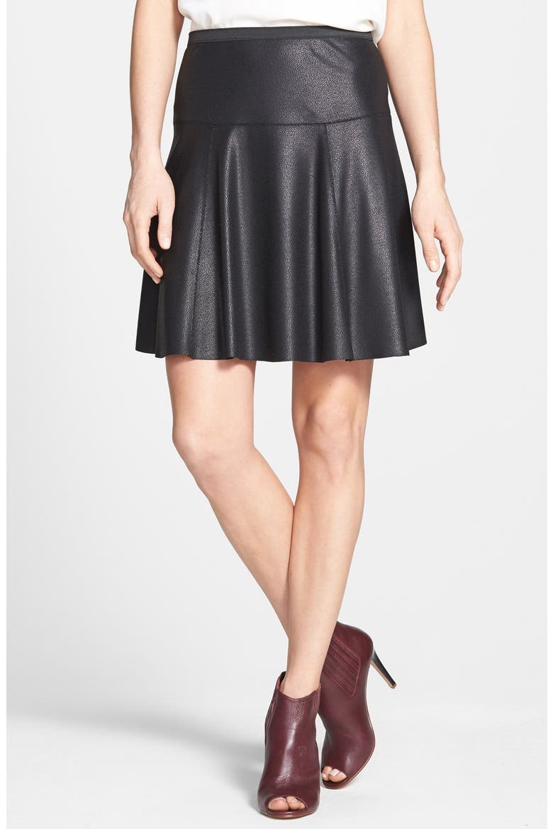 Faux Leather Skater Skirt, Main, color, BLACK