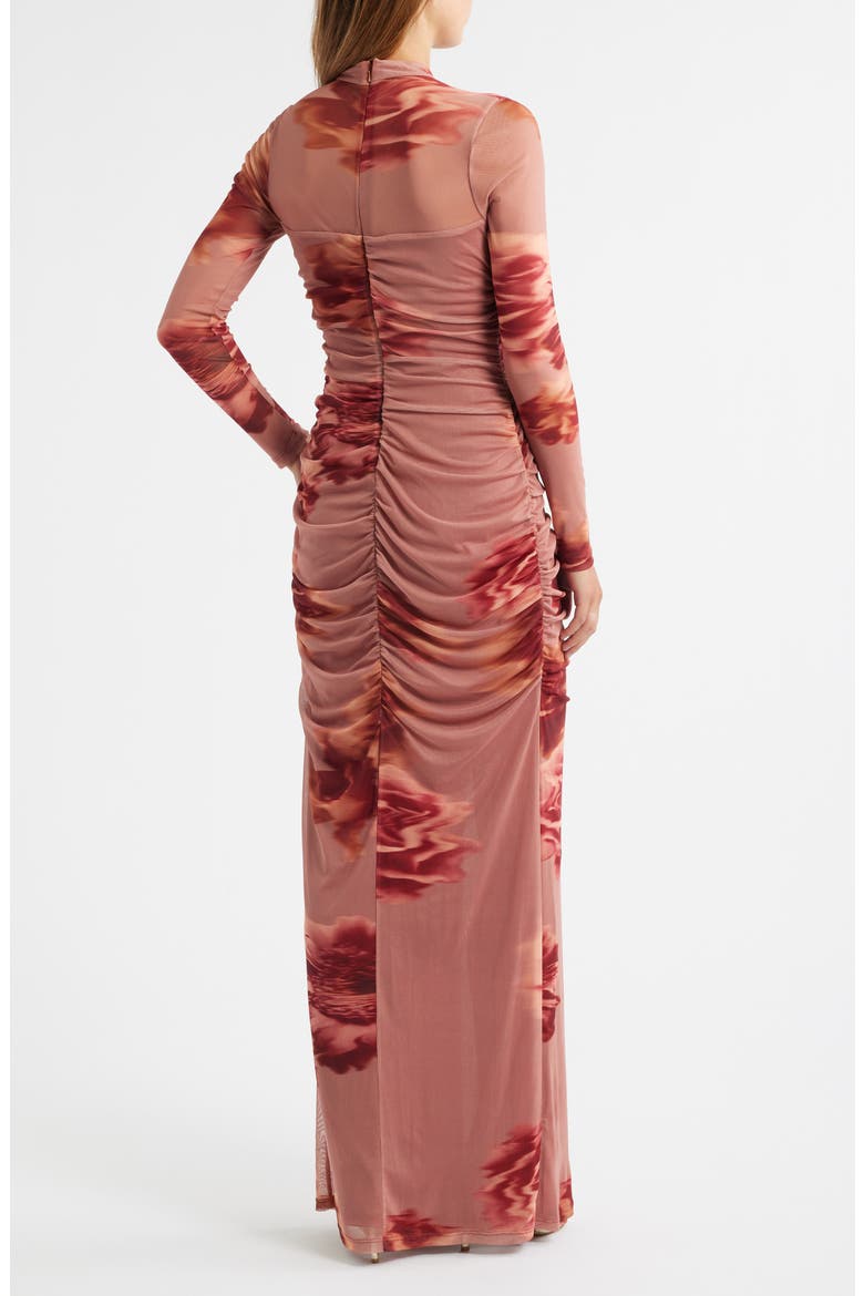 Wendy Floral Ruched Long Sleeve Gown, Alternate, color, NEUTRAL FLORAL