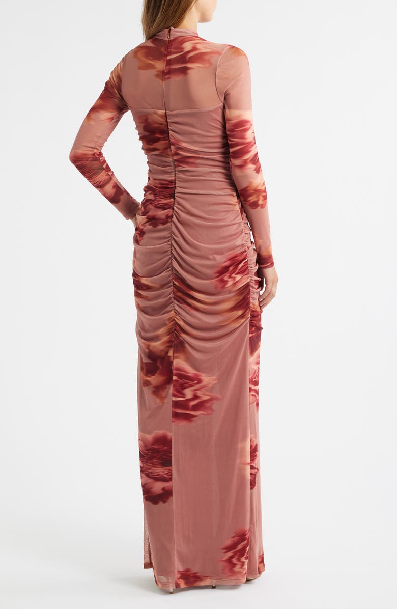 Black Halo Wendy Floral Ruched Long Sleeve Gown, Alternate, color, Neutral Floral