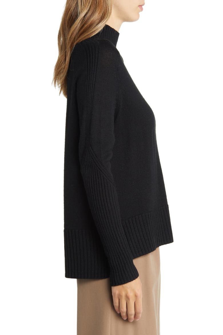 Mock Neck Rib Trim Sweater, Alternate, color, BLACK