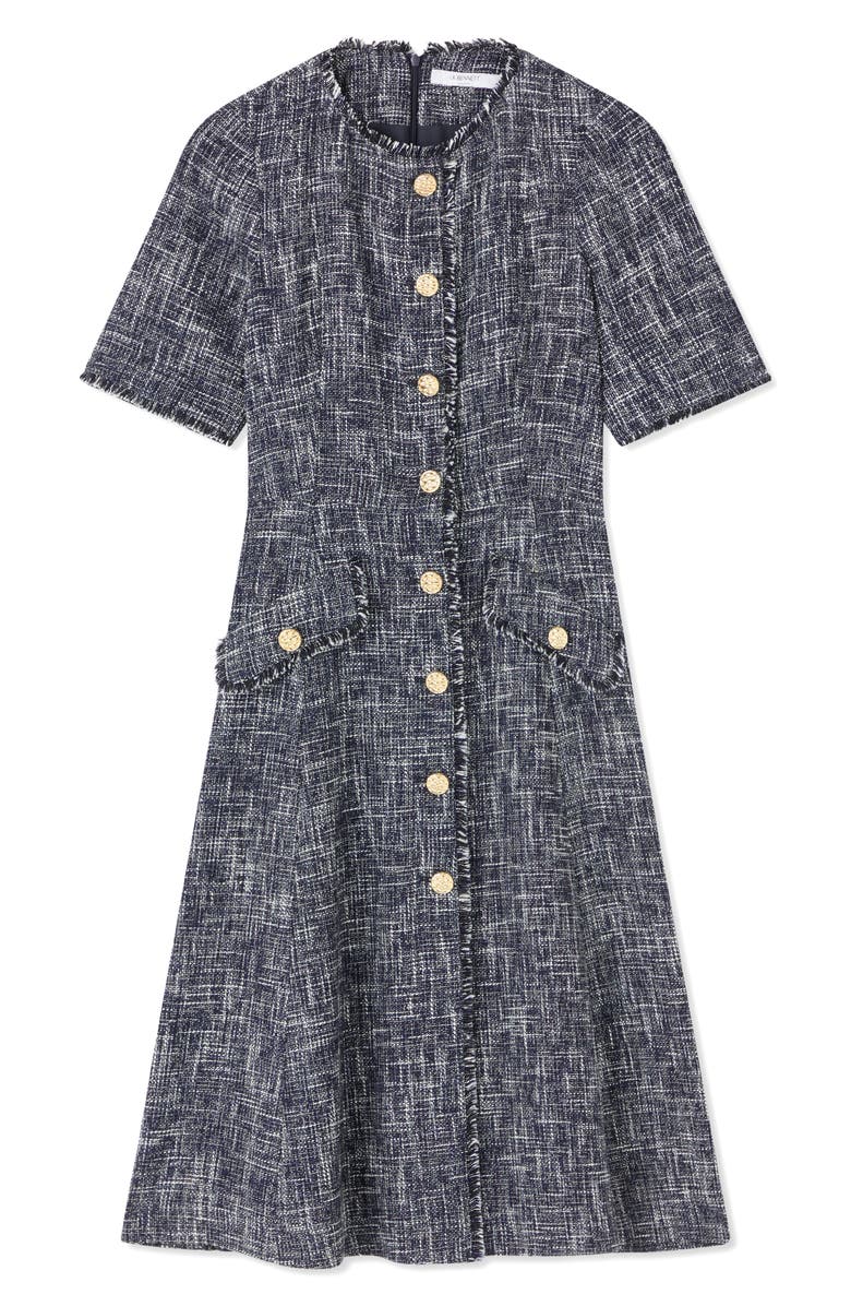 LK Bennett Suzie Fray Trim Tweed Flare Dress, Alternate, color, 
