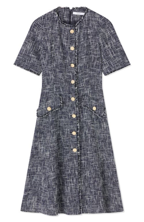 Lk Bennett Womens Mul-indigo Suzie Button-through Cotton-blend Tweed Midi Dress In Indigo