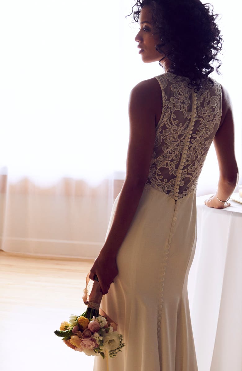 Jenny by Jenny Yoo Reid Lace & Crepe Trumpet Gown, Alternate, color, 