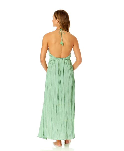 Anne Cole V Neck Jewel Maxi Dress With Spaghetti Straps Cover Up In Basil