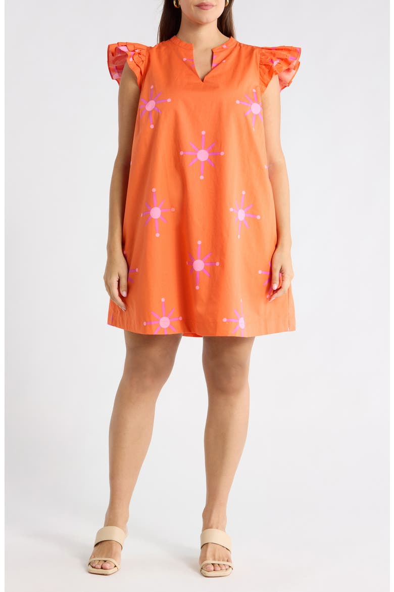 Karani Starburst Evalyn Ruffle Mini Dress, Main, color, ORANGE-FUCHSIA