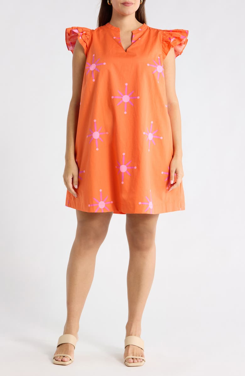 SUGARLIPS Karani Starburst Evalyn Ruffle Mini Dress, Main, color, Orange-Fuchsia