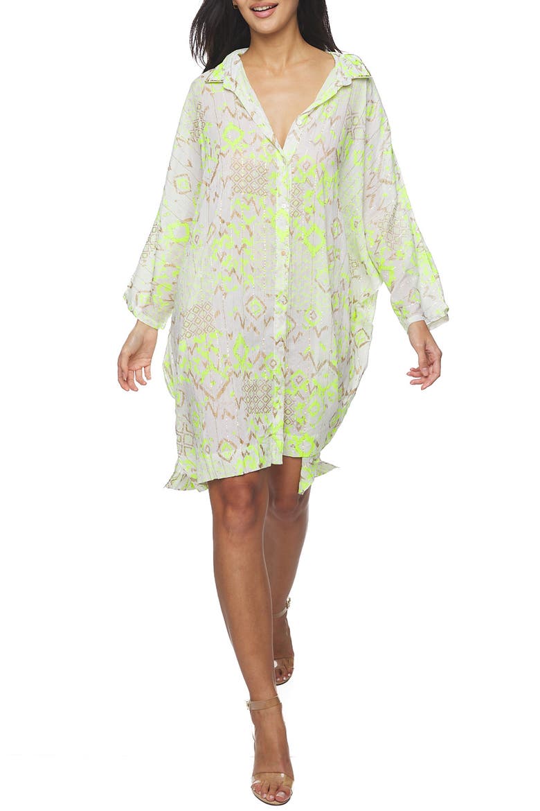 Oversize Button-Up Shirt, Main, color, GREEN