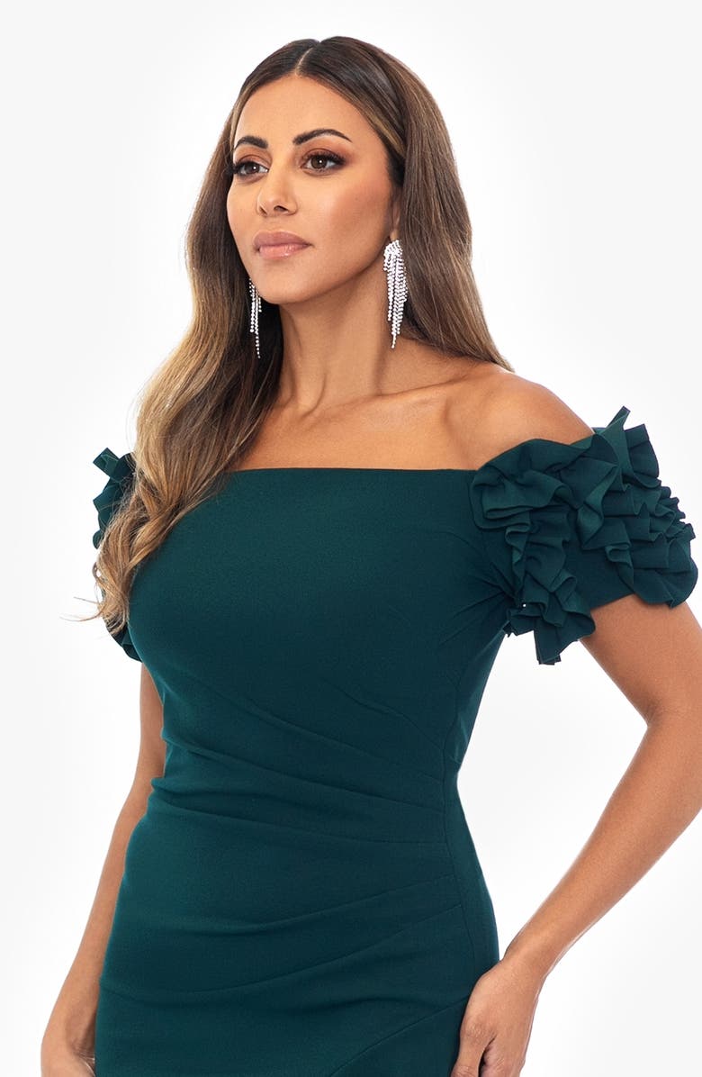 Ruffle Off the Shoulder Midi Cocktail Dress