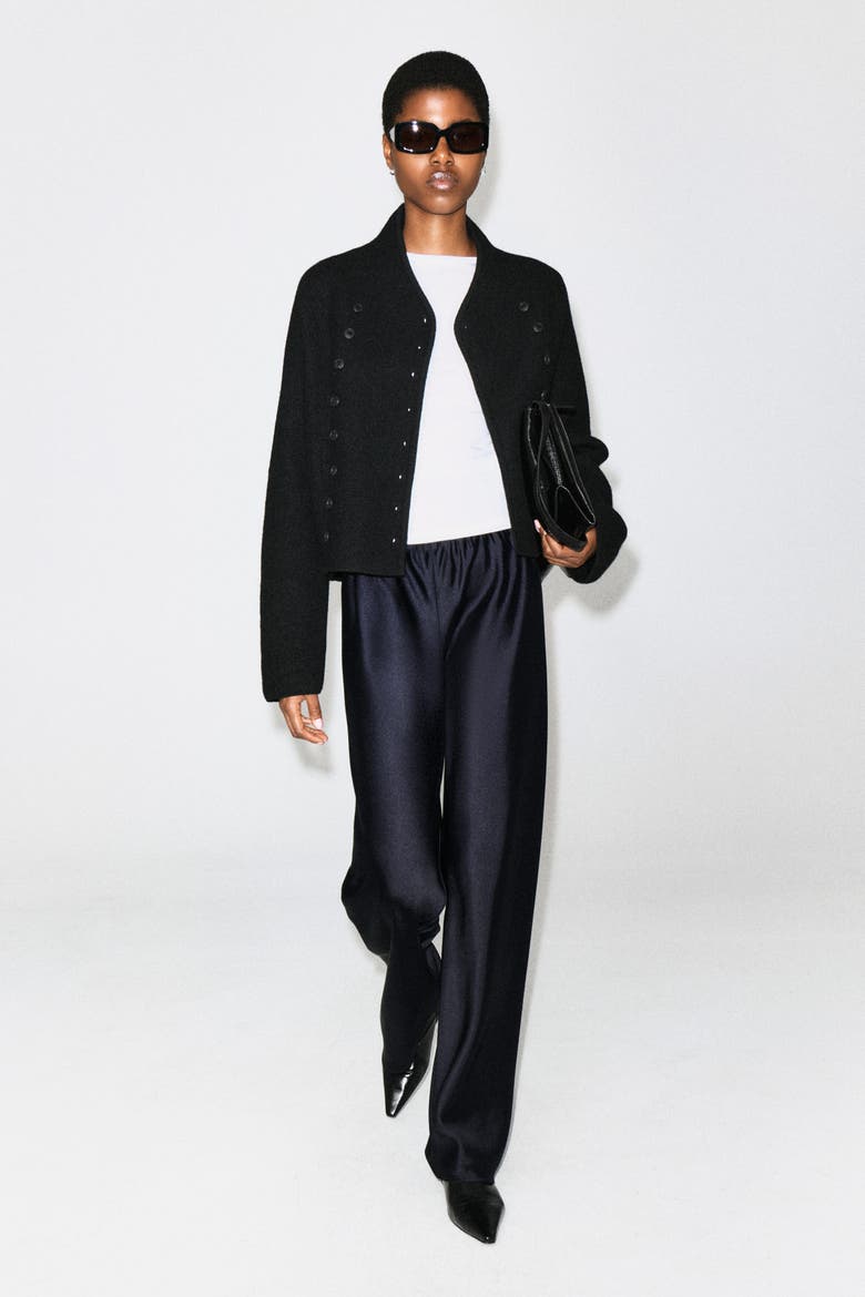 Satin Wide-Leg Pants, Alternate, color, NAVY
