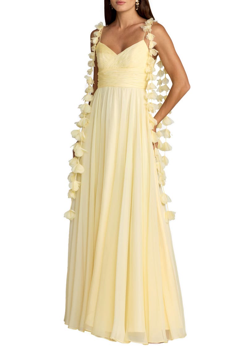 Floral Spaghetti Strap A Line Chiffon Gown, Main, color, Butter