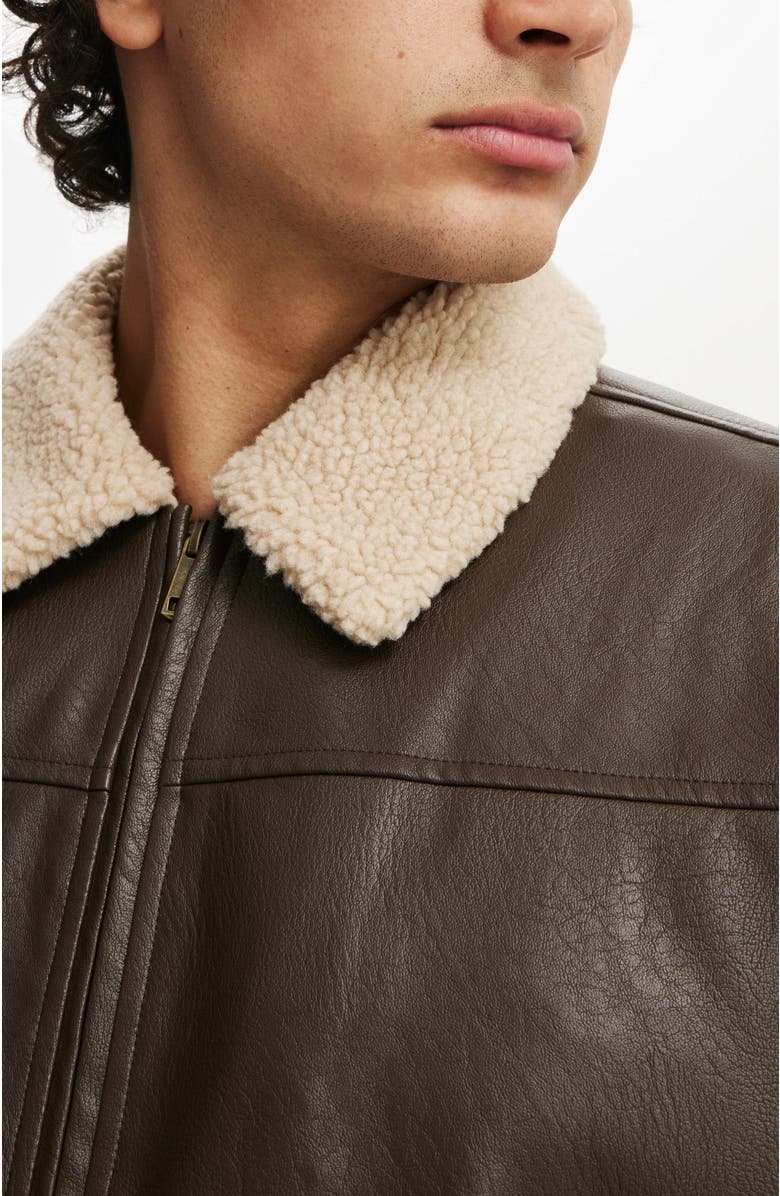 Cotton On Men's Faux Leather Flight Jacket, Alternate, color,