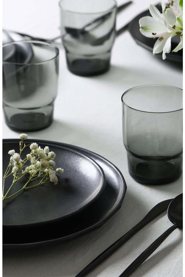 Rio Stoneware 16-Piece Dinnerware Set with Glasses, Alternate, color, Black