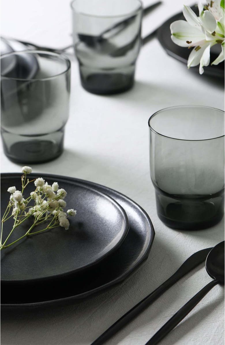 Stone Lain Rio Stoneware 16-Piece Dinnerware Set with Glasses, Alternate, color, Black